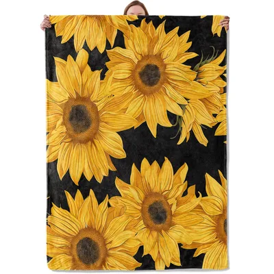 Sunflowers on Black Background Blanket: Bold Floral Art for Your Home