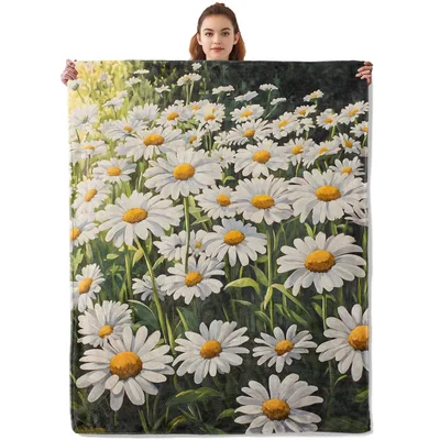 White Daisy Field Floral Blanket: A Lush Painting of White Daisies