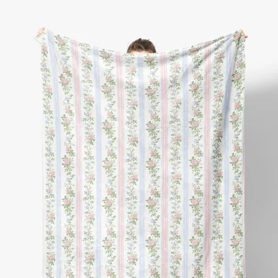 Rose Vines Striped Pattern Blanket featuring climbing pink roses