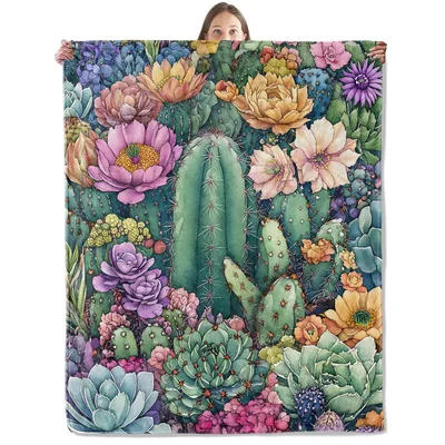 Cactus Succulents Flowers Pattern Blanket: A Botanical Garden Throw