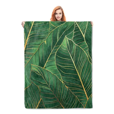 Golden Line Botanical Leaves Blanket
