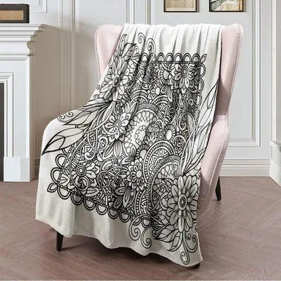 Henna Doodle Flowers Coloring Blanket for Creative Relaxation