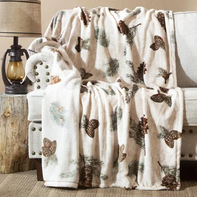 Brown Butterflies on Cream Blanket: Rustic Pine and Pinecone Art