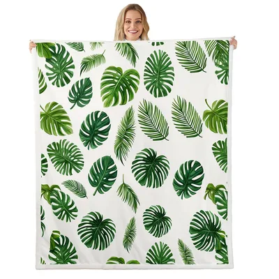 Tropical Monstera Leaves Pattern Blanket featuring lush green monstera – Design 2