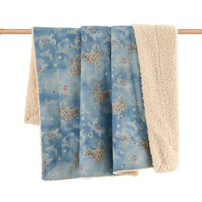 Blue Floral Pattern Print Blanket featuring cowgirls
