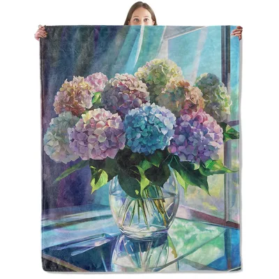 Blooming Hydrangea in Vase Blanket: Watercolor Floral Art for Home