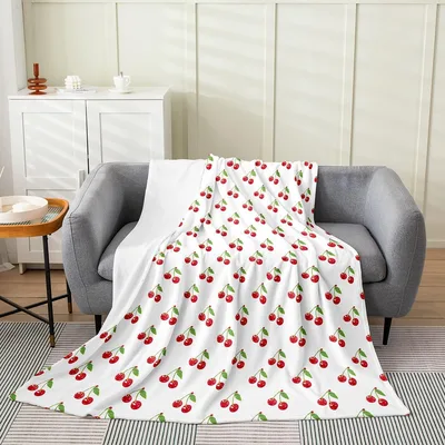 Cherry Fruit Pattern Print Blanket: Sweet Red Cherry Throw for Home