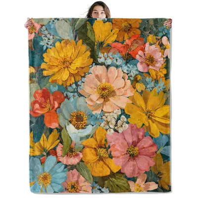 Vibrant Wildflowers Oil Painting Blanket: Artistic Floral Design