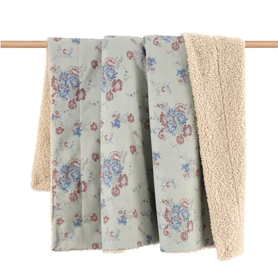 Blue Vintage Floral Pattern Blanket featuring a classic red