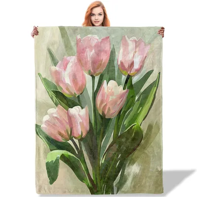 Pink Tulips Watercolor Painting Blanket featuring soft pink flowers