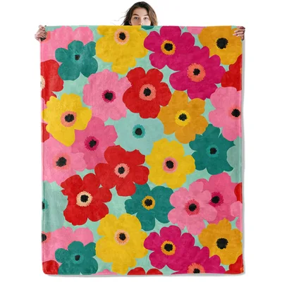 Colorful Poppy Flower Pattern Blanket featuring vibrant pink