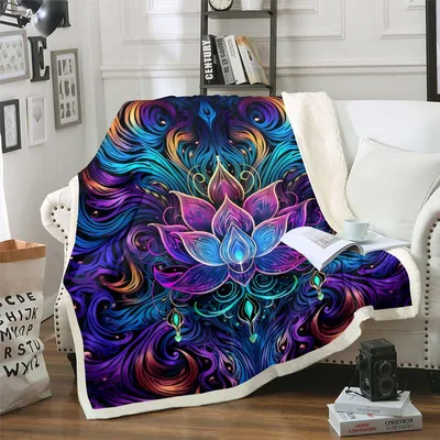 Boho Lotus Mandala Blanket: Vibrant Neon Floral Art for Cozy Spaces