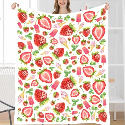 Strawberries Fruit Pattern Blanket featuring watercolor berries