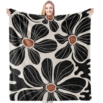 Boho Abstract Black Flowers Blanket featuring bold floral art