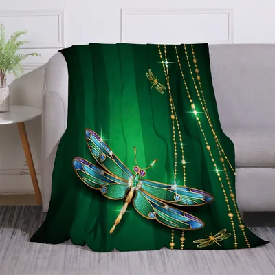 Jewel Dragonfly on Green Blanket: A Sparkling Insect Design