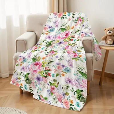 Watercolor Floral Pattern Blanket featuring soft pink roses