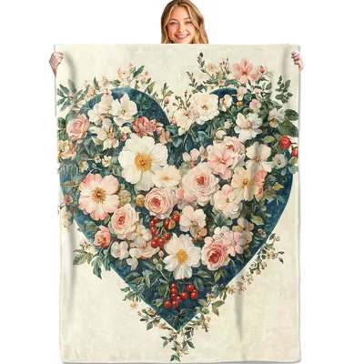 Floral Heart with Roses Blanket