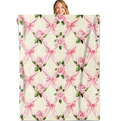 Pink Bows and Roses Blanket for Romantic Home Decor