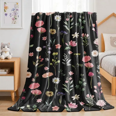 Vintage Spring Flowers Blanket: Dark Floral Throw for Nature Lovers