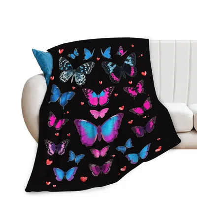 Colorful Butterflies on Black Blanket No. 2: Vibrant Wings and Hearts