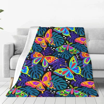Colorful Butterflies on Purple Blanket featuring neon butterflies