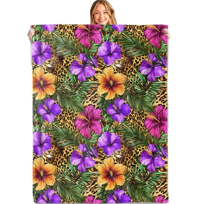 Hibiscus Flowers and Leopard Blanket: Bold Tropical Floral Print