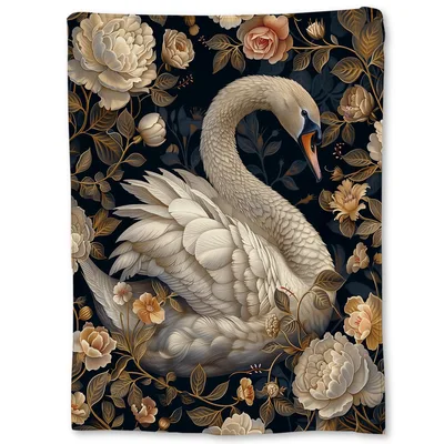 Elegant Swan Among Flowers Blanket: A Classic Floral Art Design