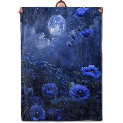 Blue Moon Flowers Night Blanket: A Dreamy Floral Moonlight Design