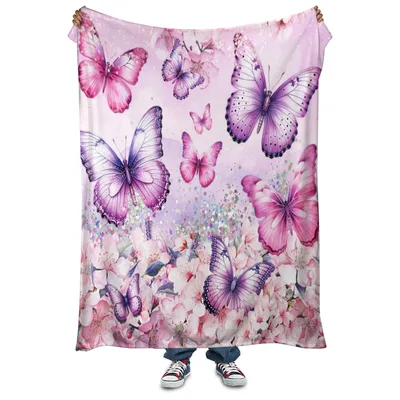 Pink Purple Butterflies Pattern Blanket for Nature Lovers