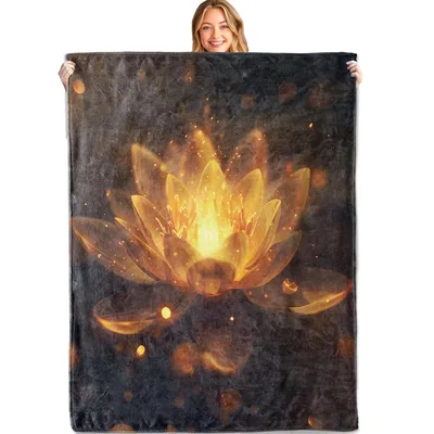 Golden Lotus Glow Blanket Mystical Radiant Flower Design