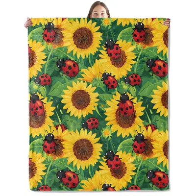 Ladybugs Among Sunflowers Blanket: A vibrant throw