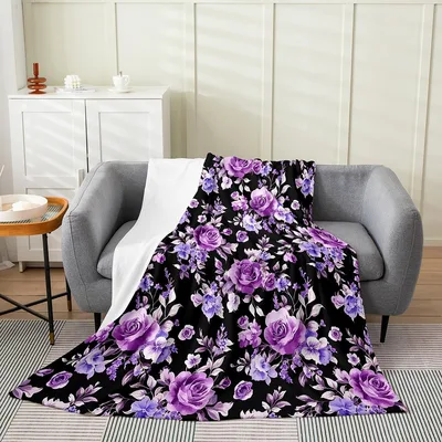 Purple Rose Floral Pattern Blanket No. 2: Dark Background Design