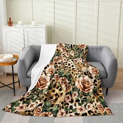 Leopard Print with Roses Blanket