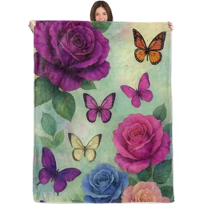 Watercolor Roses and Butterflies Blanket: A Floral Art Print