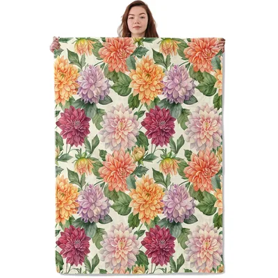 Vintage Dahlia Flower Pattern Blanket: Botanical Floral Throw Design