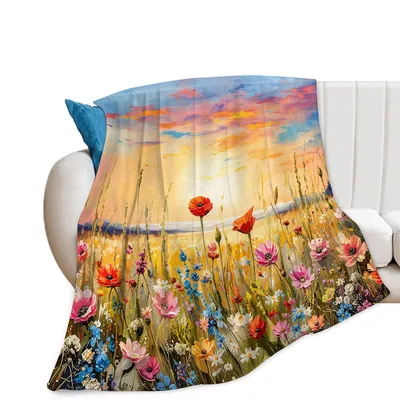 Wildflower Meadow Sunset Blanket: A Vibrant Floral Scene