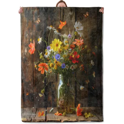 Wildflower Vase on Wood Blanket: Rustic Floral Art for Nature Lovers