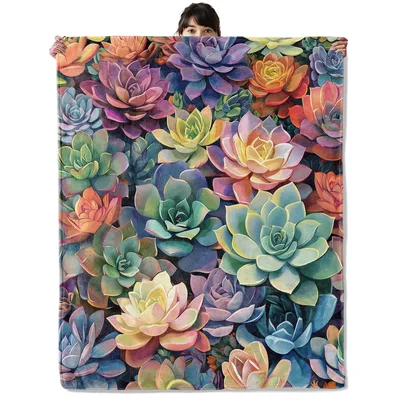 Colorful Succulent Botanical Art Blanket for Plant Lovers