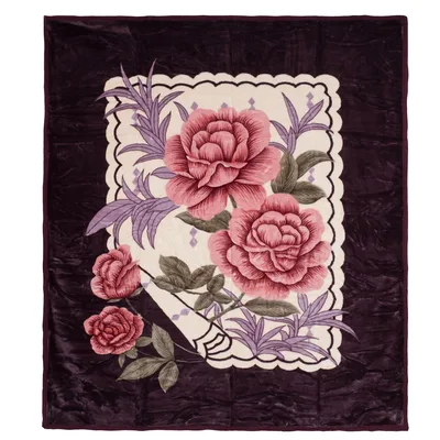 Pink Peony Floral Frame Blanket: Vintage Peony Art on Dark Background