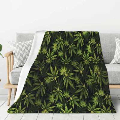 Green Leaves Pattern Blanket No. 2 Cannabis Leaf Design