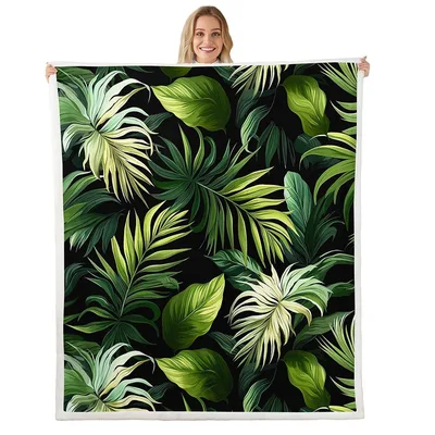 Tropical Leaves Pattern Blanket featuring lush green palm fronds