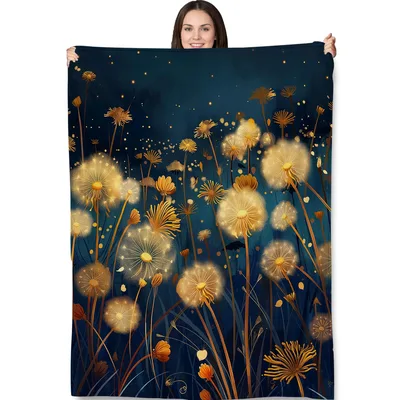 Golden Dandelions Night Sky Blanket