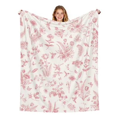 Pink Floral Toile Pattern Blanket features delicate pink