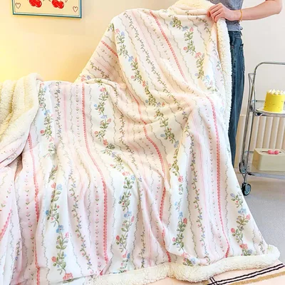 Coquette Pink Floral Stripes Blanket: Vertical pink stripes