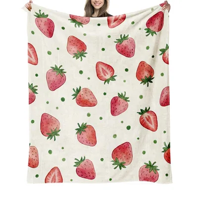 Watercolor Strawberries Pattern Blanket: Soft Fruit Art for Cozy Days