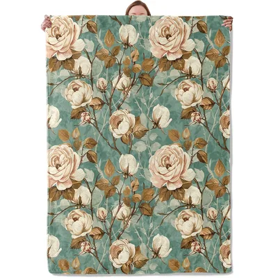 Vintage Cream Rose Pattern Blanket: Vintage Floral Throw for Home
