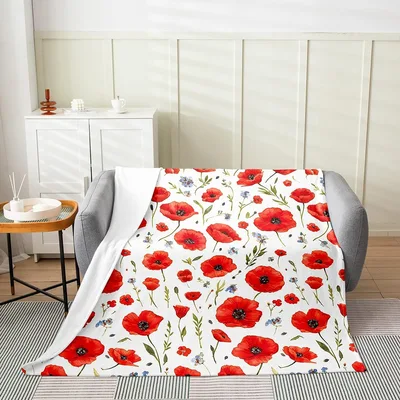 Red Poppy Floral Pattern Blanket No. 2 features vibrant red poppies
