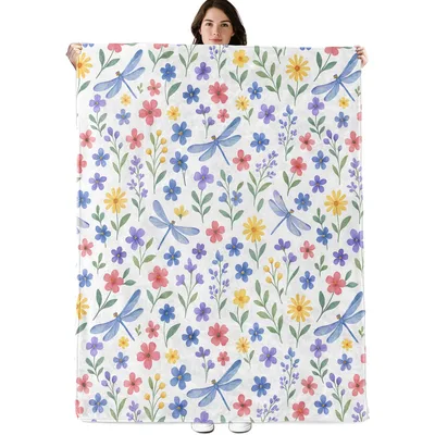 Dragonfly Wildflower Pattern Blanket: A Watercolor Meadow Design