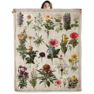 Vintage Botanical Wildflower Blanket Retro Floral Illustration Throw