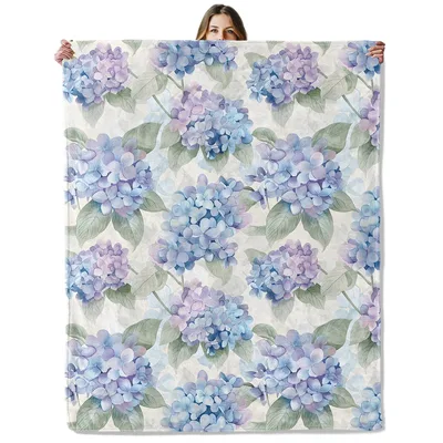 Blue Hydrangea Floral Pattern Blanket: Watercolor Garden Throw
